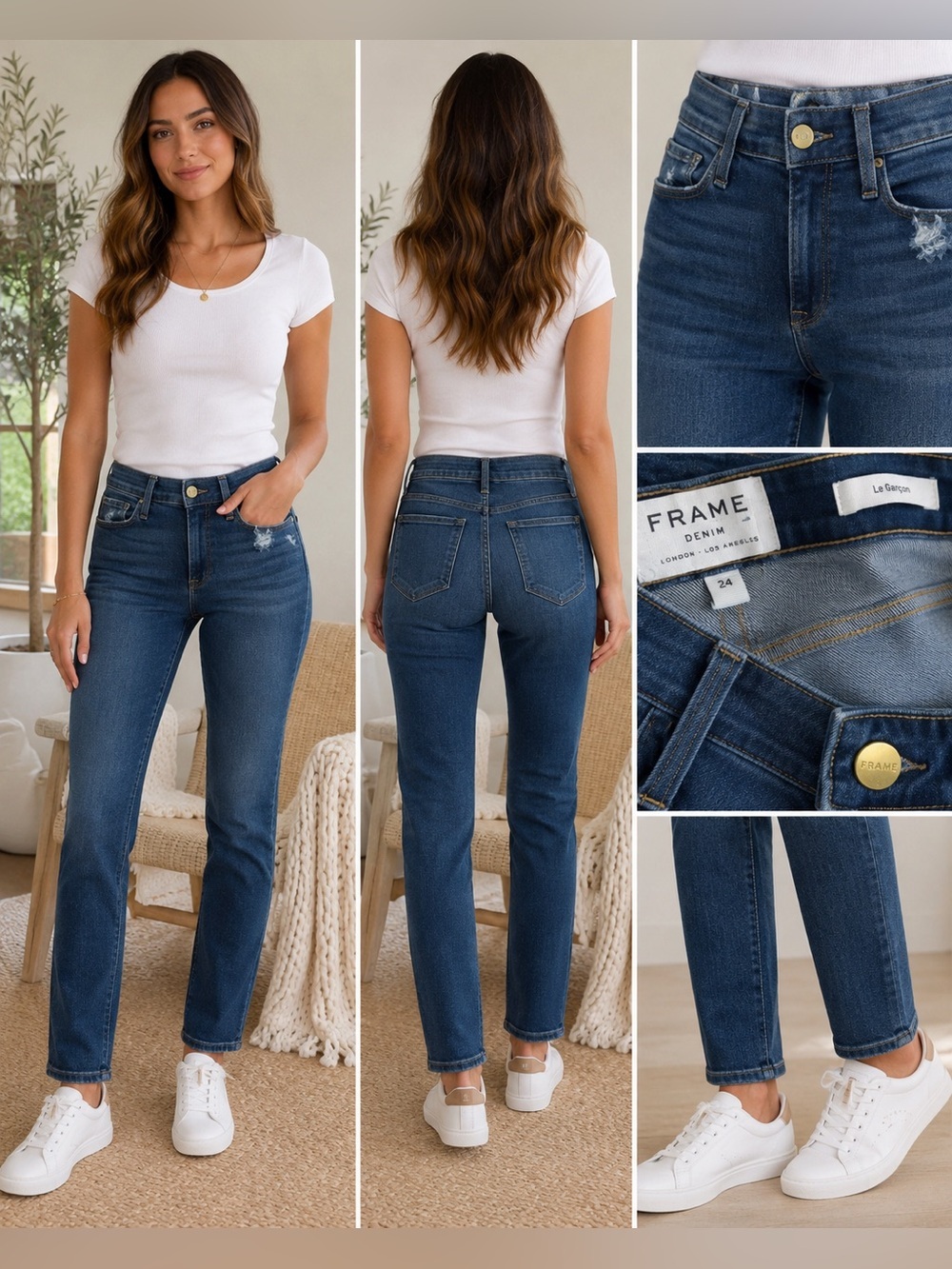 Frame Denim Straight Leg Jeans in Dark Blue Wash